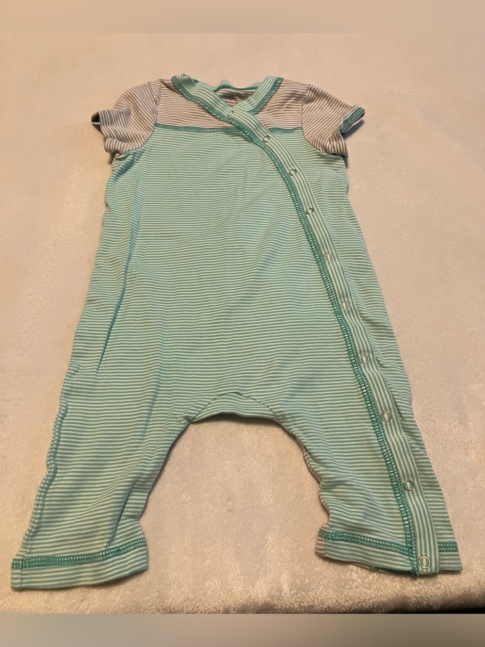 Patagonia Mint and White Striped Baby One-Piece